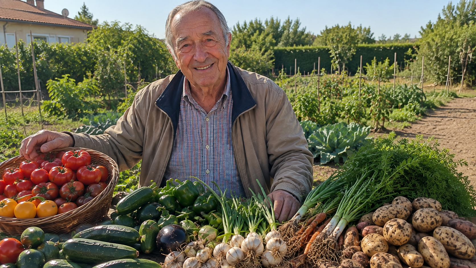 Papy Fernand et sa récolte du potager